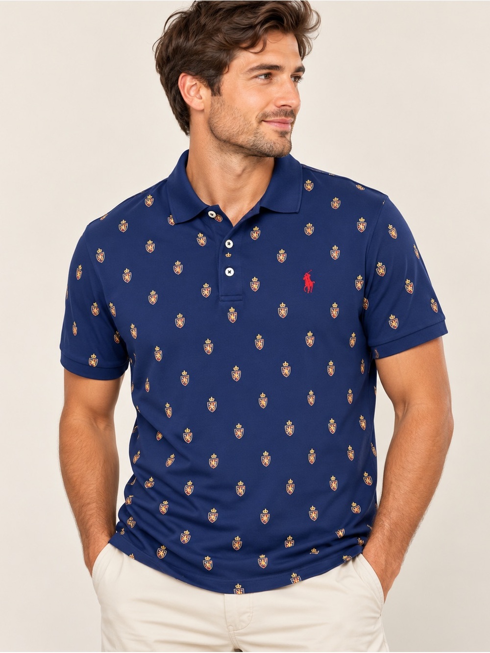 Polo Ralph Lauren Navy Crest Print Men’s Classic Fit Polo Shirt